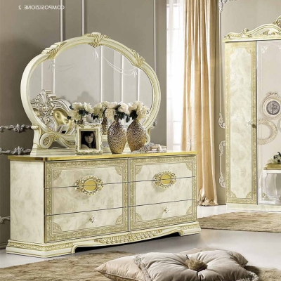Product photograph of Camel Leonardo Night Italian Ivory High Gloss And Gold Double Dresser from Choice Furniture Superstore