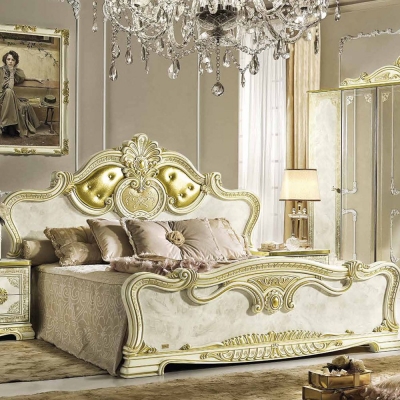 Camel Leonardo Night Italian Ivory High Gloss and Gold Upholstered Bed