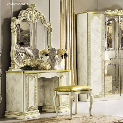 Product photograph of Camel Leonardo Night Italian Ivory High Gloss And Gold Vanity Dresser from Choice Furniture Superstore