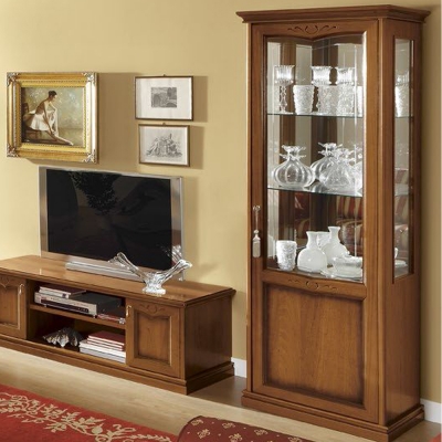 Camel Nostalgia Walnut Italian 1 Door Display Cabinet Rhf