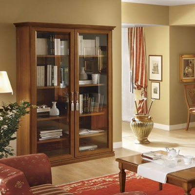 Product photograph of Camel Nostalgia Day Walnut Italian 2 Glass Door Bookcase from Choice Furniture Superstore
