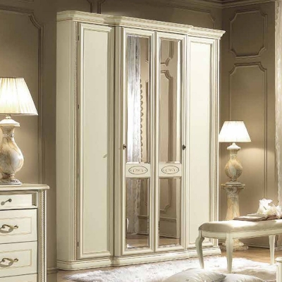 Product photograph of Camel Siena Night Ivory Italian 4 Door Wardrobe With 2 Mirror from Choice Furniture Superstore