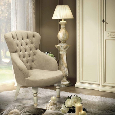 Camel Siena Ivory Italian Capitonne Armchair