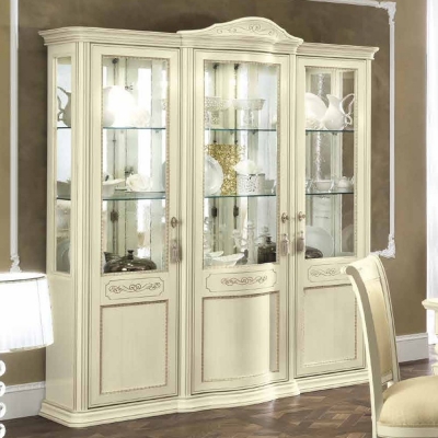 Product photograph of Camel Torriani Day Ivory Italian 3 Glass Door Vitrine With 3 Led Light - W 191cm from Choice Furniture Superstore