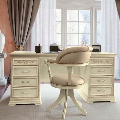 Product photograph of Camel Torriani Day Ivory Italian 8 Drawer Writing Desk from Choice Furniture Superstore