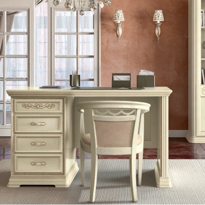 Product photograph of Camel Torriani Ivory Italian Single Pedestal Computer Desk from Choice Furniture Superstore