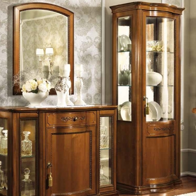 Camel Torriani Walnut Italian 1 Curved Door Display Cabinet Rhf