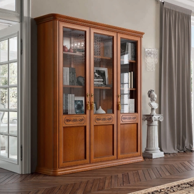 Product photograph of Camel Torriani Day Walnut Italian 3 Door Bookcase from Choice Furniture Superstore