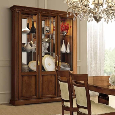 Camel Treviso Cherry Wood Italian 3 Door Display Cabinet