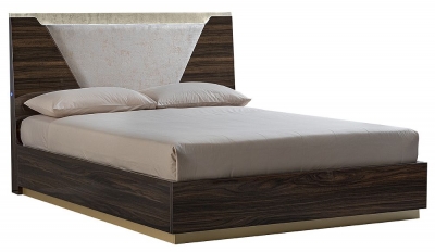 Camel Smart Night Walnut Italian Bed with letto Fabric Headboard and Luna Storage
