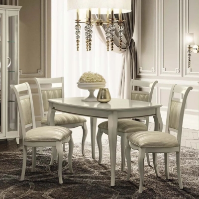 Image of Camel Giotto Day Bianco Antico Italian Extending 140cm Dining Table with Casablanca Fabric Dining Chair