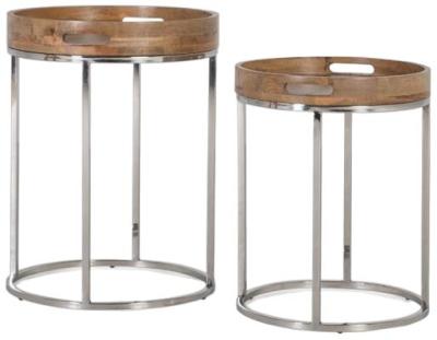 Product photograph of Dosidos Acacia Wood And Stainless Steel Coffee Table Set Of 2 from Choice Furniture Superstore