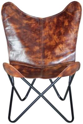 Product photograph of Fowlerton Brown Leather Butterfly Chair from Choice Furniture Superstore