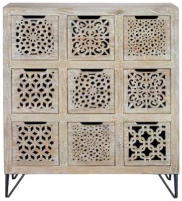 Micco Carved Mango Tree Wood 9 Drawer Chest