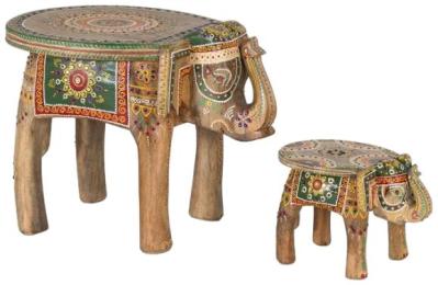 Product photograph of Kilomeni Hand Painted Mango Wood Elephant Figure Tables Set Of 2 from Choice Furniture Superstore