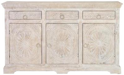 Product photograph of Rrethi Carved Mango Tree Wood 3 Door 3 Drawer Medium Sideboard from Choice Furniture Superstore