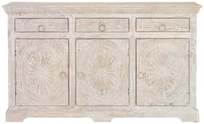 Rrethi Carved Mango Tree Wood 3 Door 3 Drawer Medium Sideboard