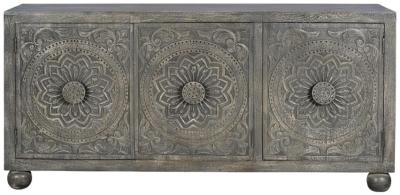 Product photograph of Spaneshi Hand Carved Mango Tree Wood 3 Drawer Large Sideboard from Choice Furniture Superstore