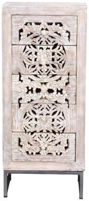 Quintana Hand Carved Mango Tree Wood 5 Drawer Chest