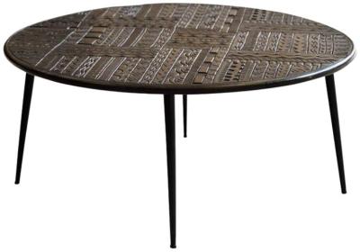 Product photograph of Macedonia Carved Mango Wood Round Coffee Table from Choice Furniture Superstore