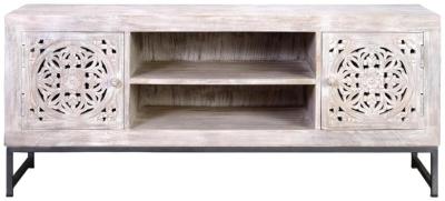 Product photograph of Quintana Carved Mango Wood 2 Door Tv Cabinet from Choice Furniture Superstore