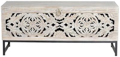 Product photograph of Quintana Hand Carved Mango Tree Wood Storge Trunk from Choice Furniture Superstore