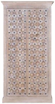 Product photograph of Natural Awendaw Carved Solid Mango Wood Wardrobe from Choice Furniture Superstore