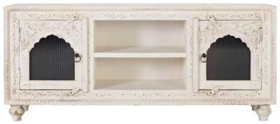 Product photograph of Vengayi Solid Mango Wood 2 Glass Door Tv Cabinet - 1554 from Choice Furniture Superstore