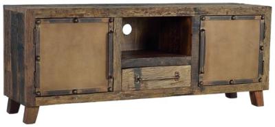 Product photograph of Pemberton Recovered Railway Wood 2 Door 1 Drawer Tv Cabinet from Choice Furniture Superstore