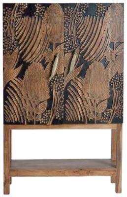 Product photograph of Orviston Carved Solid Acacia Wood Bottle Rack Cabinet from Choice Furniture Superstore