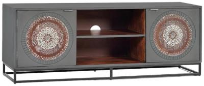 Product photograph of Wood Lytton Carved Mango Wood Tv Cabinet from Choice Furniture Superstore
