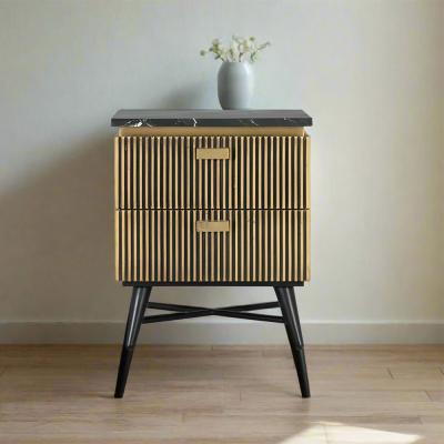 Stephen Brass Ribbed 2 Drawer Bedside Cabinet Marble Top