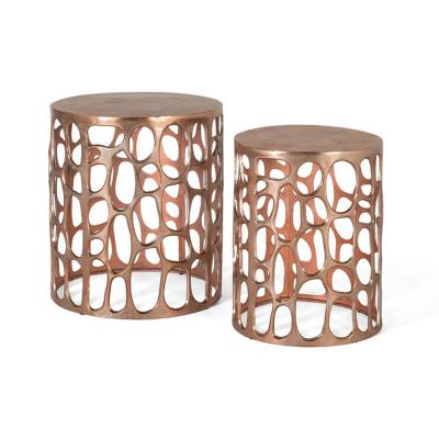 Dimbuni Aged Copper Round Coffee Table Set Of 2