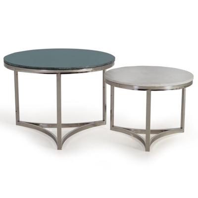 Handajega White And Green Mrable Round Coffee Table Set Of 2