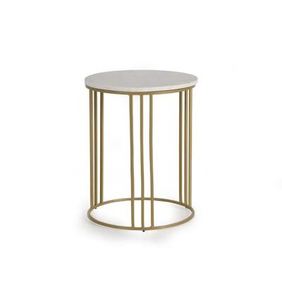Matassi White Marble And Gold Metal Base Round Side Table