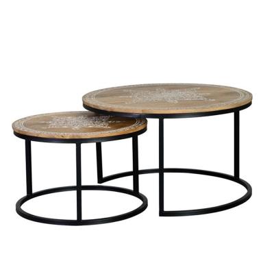 Minziro Mango Wood Round Coffee Table Set Of 2