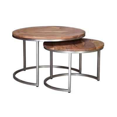 Suruke Mango Wood Round Coffee Table Set Of 2