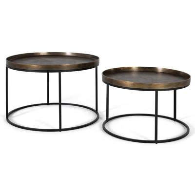 Juamoja Black And Bronze Round Coffee Table Set Of 2