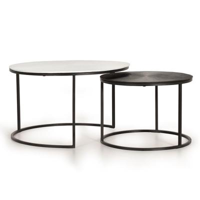 Minziro Black And White Marble Round Coffee Table Set Of 2