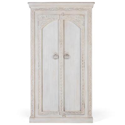 Kahoka Distressed White Carved Mango Wood 2 Door Wardrobe