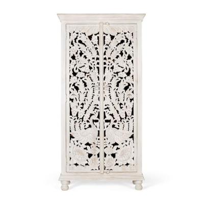 Zortman White Carved Mango Wood 2 Door Wardrobe