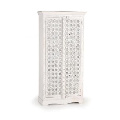 Yakima White Carved Mango Wood 2 Door Wardrobe