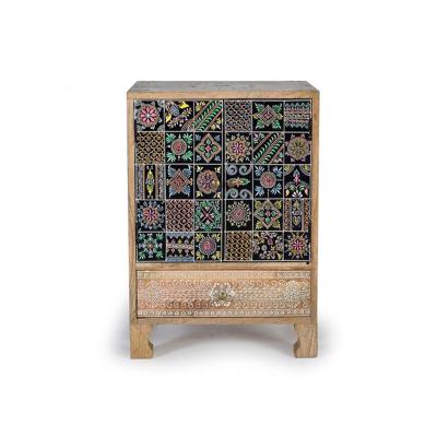 Fenek Hand Painted Mango Wood 2 Door Bedside Cabinet