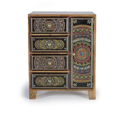 Galach Black Hand Painted Mango Wood 4 Drawer Chest