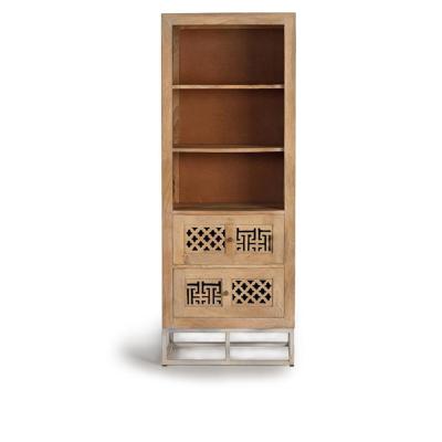 Hiram Hand Carved Mango Wood 2 Drawer Tall Bookcase