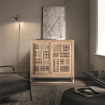 Hiram Hand Carved Mango Wood 2 Sliding Door Small Sideboard 90cm