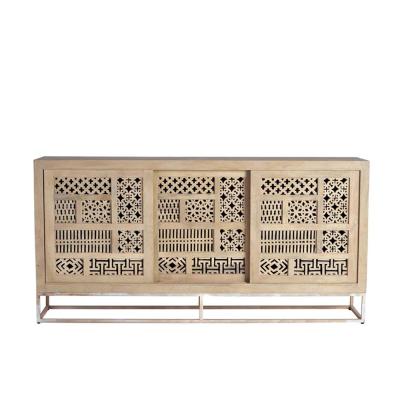Hiram Hand Carved Mango Wood 3 Sliding Door Large Sideboard 190cm