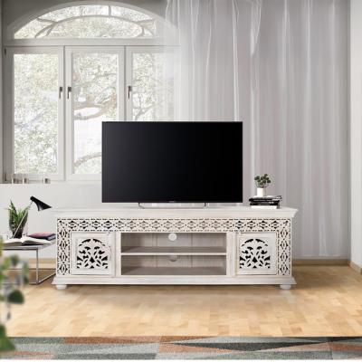 Mufunda White Carved Mango Wood 2 Door Tv Unit