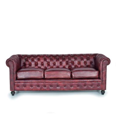 Vesta Brown Leather Chester 3 Seater Sofa