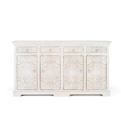 Arcova White Carved Mango Wood 4 Door Large Sideboard 180cm